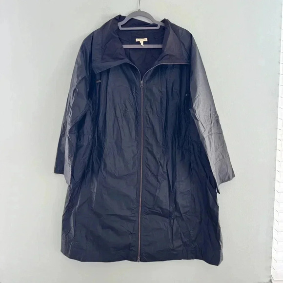 Eileen Fisher Full Zip Organic Cotton Drawstring Waist Raincoat - Picture 1 of 9